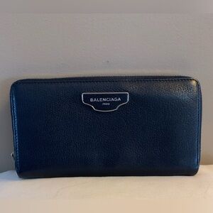 Balenciaga Navy  Blue Leather Wallet